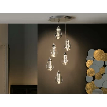 Schuller Taccia - Integrated LED 6 Light Crystal Cluster Drop Ceiling Pendant Chrome