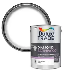 Dulux Trade Diamond Pure Brilliant White Satinwood Metal & Wood Paint, 5L