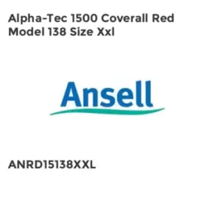 Ansell ANSELL ALPHA-TEC 1500 COVERALL RED MODEL 138 SIZE XXL