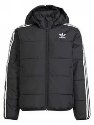 Boys, adidas Originals Junior Unisex Padded Jacket, Black/White, Size 6-7 Years