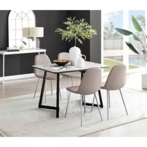 Furniture Box Carson White Marble Effect Dining Table and 4 Cappuccino Corona Silver Chairs