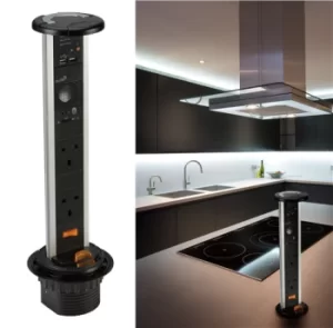 KnightsBridge IP54 13A 2G Pop Up Socket with Built-In Bluetooth Speaker and USB Charger (2.4A)
