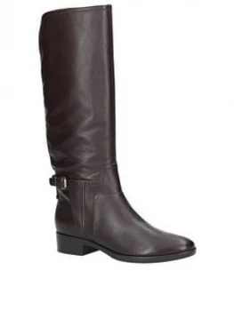 Geox D Felicity Leather Knee Boots - Coffee