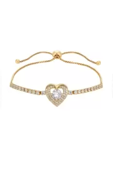 Gold Plate Cubic Zirconia Heart Toggle Bracelet