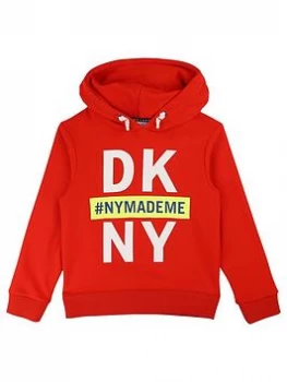 DKNY Boys Large Logo Hoodie, Red, Size 14 Years