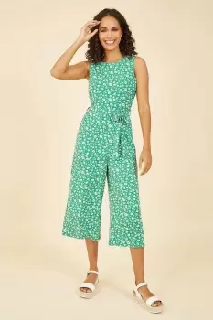 Green Daisy Print Culotte Jumpsuit
