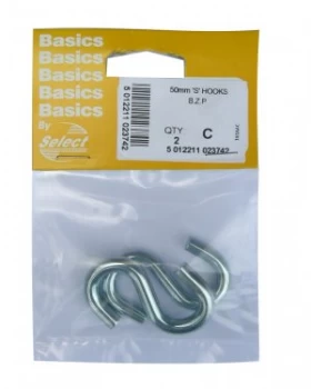 Select Hardware S Hooks Bright Zinc Plated 50mm 2 Pack