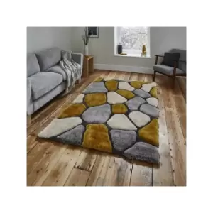 Noble House NH5858 Shaggy Hand Tufted Rug, Grey/Yellow, 150 x 230 Cm - Think Rugs