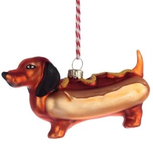 Fast Food Hot Dog Sausage Dog Glass Christmas Bauble Decoration