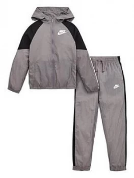 Boys, Nike Childrens NSW Woven Tracksuit - Grey/Black, Size S, 8-10 Years