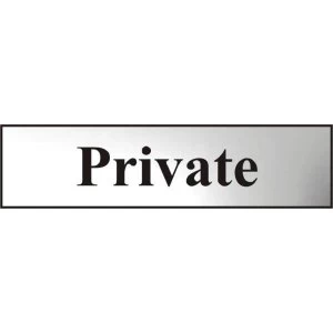 ASEC Private 200mm x 50mm Chrome Self Adhesive Sign