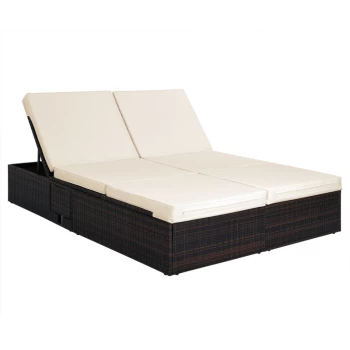 Double Sun Lounger Rattan Garden Patio Day Bed Wicker Luxury Sun Bed Furniture Sofa Recliner Waterproof Terrace Sunbed - Deuba