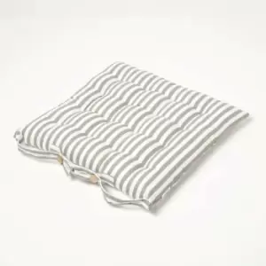 Grey Stripe Seat Pad with Button Straps 100% Cotton 40 x 40cm - Homescapes