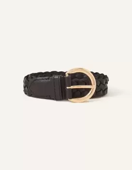 Accessorize Womens Leather Plaited Belt Black, Size: M
