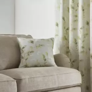 Fusion Meadow Leaves Botanical Print 100% Cotton Piped Edge Filled Cushion, Green, 43 x 43 Cm