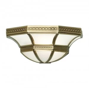 1 Light Indoor Wall Uplighter Antique Brass with Frosted Glass, E14