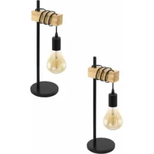 2 pack Table Lamp Desk Hangman Light Black Steel & Wood Arm 1x 10W E27