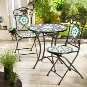 Mosaic Seating Group 3 Piece Set Metal 60cm 2 Chairs Foldable Garden Balcony Terrace Furniture - Deuba