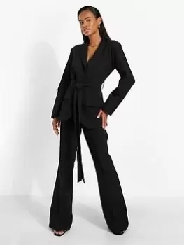 Boohoo Tie Waist Tailored Blazer - Black, Size 10, Women