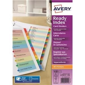 Original Avery ReadyIndex A4 Index with Coloured Contents Sheet Matching Mylar Tabs 1 15