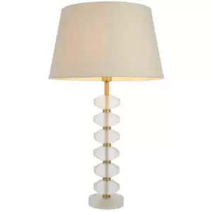 Annabelle & Cici Base & Shade Table Lamp Frosted Crystal & Ivory Linen Mix Fabric - Endon