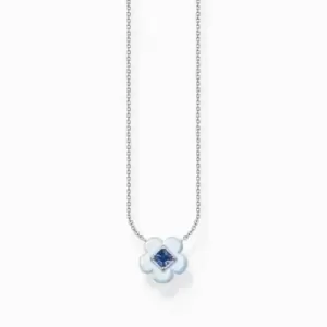 Charming Flower With Blue Stone Necklace KE2185-496-1