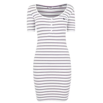 Jack Wills Amy Henley Button Through Mini Dress - White Stripe