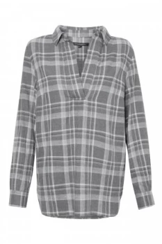 French Connection Denise Checked Pullover Shirt Grey