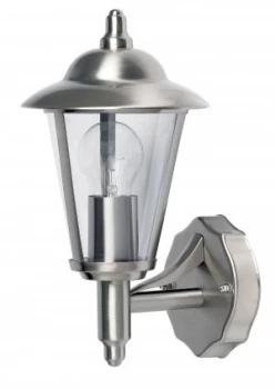 1 Light Outdoor Wall Lantern Polished Stainless Steel, Clear Polycarbonate IP44, E27