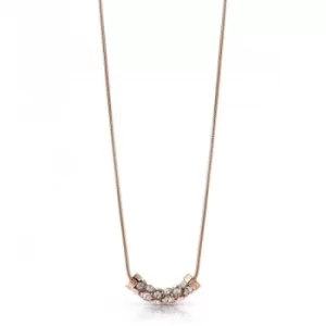 GUESS 16-18" rose gold plated necklace with horizontal coiled Swarovski crystal charm.