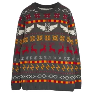 Harry Potter Girls Icons Fair Isle Knitted Christmas Jumper (5-6 Years) (Grey/Red/Yellow)