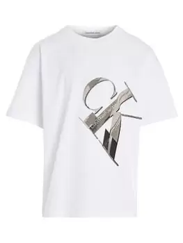 Calvin Klein Jeans Boys Hyper Real Monogram T-Shirt - Bright White, Size 10 Years