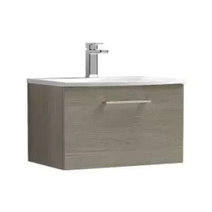 Arno Solace Oak 600mm Wall Hung Single Drawer Vanity Unit with 30mm Curved Profile Basin - ARN2522G - Solace Oak - Nuie