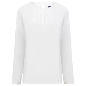 Henbury Womens/Ladies Pleat Front Long Sleeve Blouse (XL) (White)