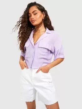 Boohoo Oversized Linen Shirt - Purple, Purple, Size 16, Women