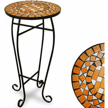 Garden Mosaic Table Side Stand with Powder Coated Steel Structure Outdoor Patio Balcony Terrace Round Plant (Orange) - Deuba