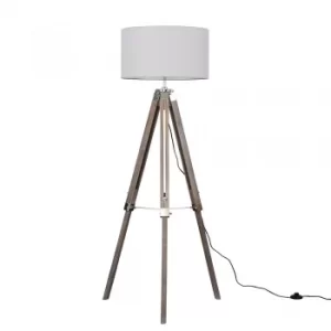 Clipper Light Wood and Chrome Floor Lamp with XL Cool Grey Reni Shade