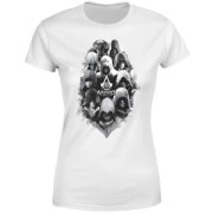 Assassins Creed Greyscale Hooded Faces Womens T-Shirt - White - L