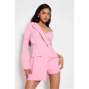 I Saw It First Pink One Shoulder Asymetric Blazer Playsuit - Pink