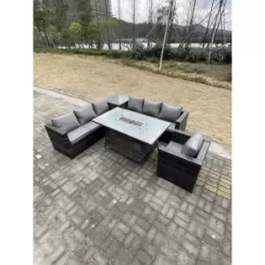 Fimous - 7 Seater pe Rattan Corner Sofa Set garden Furniture Gas Firepit Dining Table Set High Side Coffee Table With Arm Chair