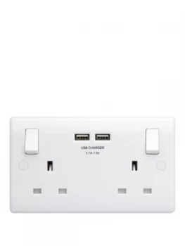British General White Double Switched Socket With X2 USB Sockets 3.1A
