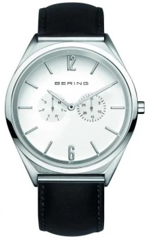 Bering Classic Unisex Black Leather Strap White Dial Watch