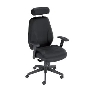 Sonix Office Furniture Energize Driver Fabric High Back Chair Black Upholstery with Metal Frame with Adjustable Arms and Headrest