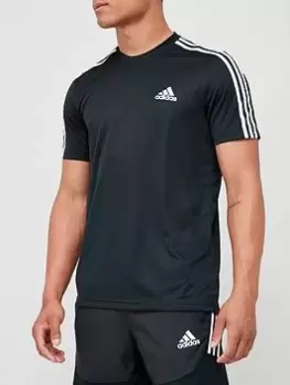 adidas 3 Stripe T-Shirt - Black, Size XS, Men