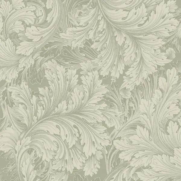 Grandeco Rossetti Acanthus Leaves Scroll Smooth Wallpaper Green