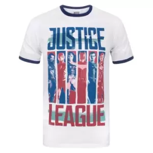 Justice League Mens Character Strips Ringer T-Shirt (XXL) (White)