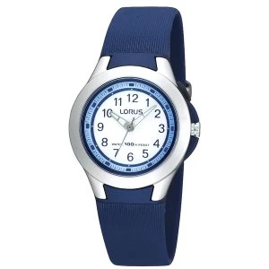 Lorus R2307FX9 Youths Soft Navy Blue Polyurethane Strap Watch with Stainless Steel Bezel