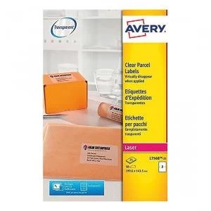 Avery Parcel Labels Clear Gloss Laser 199.6x143.5mm Ref L7568 25 Pack