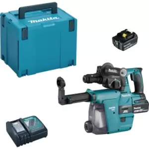 Makita DHR243 18v LXT Cordless SDS Drill and DX07 Dust Attachment 2 x 5ah Li-ion Charger Case