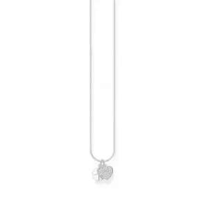 Silver Zirconia Pave Heart & Cloverleaf Necklace 45cm KE2047-051-14-L45v
